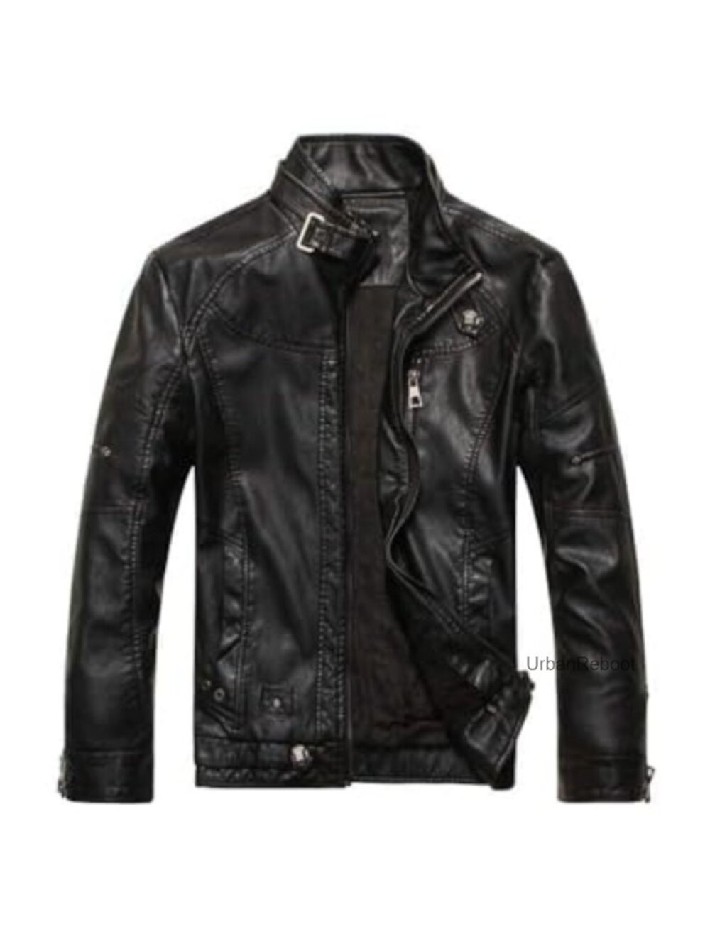 Men's Faux Leather Jacket Stand Collar Motorcycle Bomber Coat